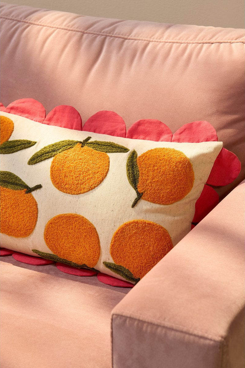Sinaasappel Sierkussen - L65 x B45 x H10 cm - Katoen - Off-White, Oranje, Roze