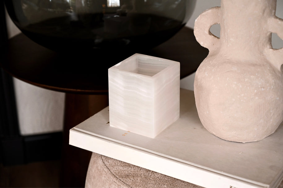 Luxe Vierkante Waxinehouder - Onyx Wit