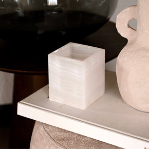 Luxe Vierkante Waxinehouder - Onyx Wit