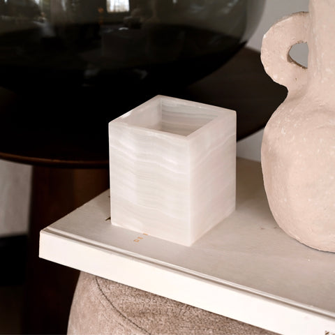 Luxe Vierkante Waxinehouder - Onyx Wit