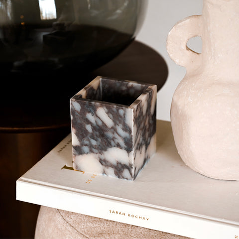 Luxe Vierkante Waxinehouder - Calacatta marmer grijs/wit