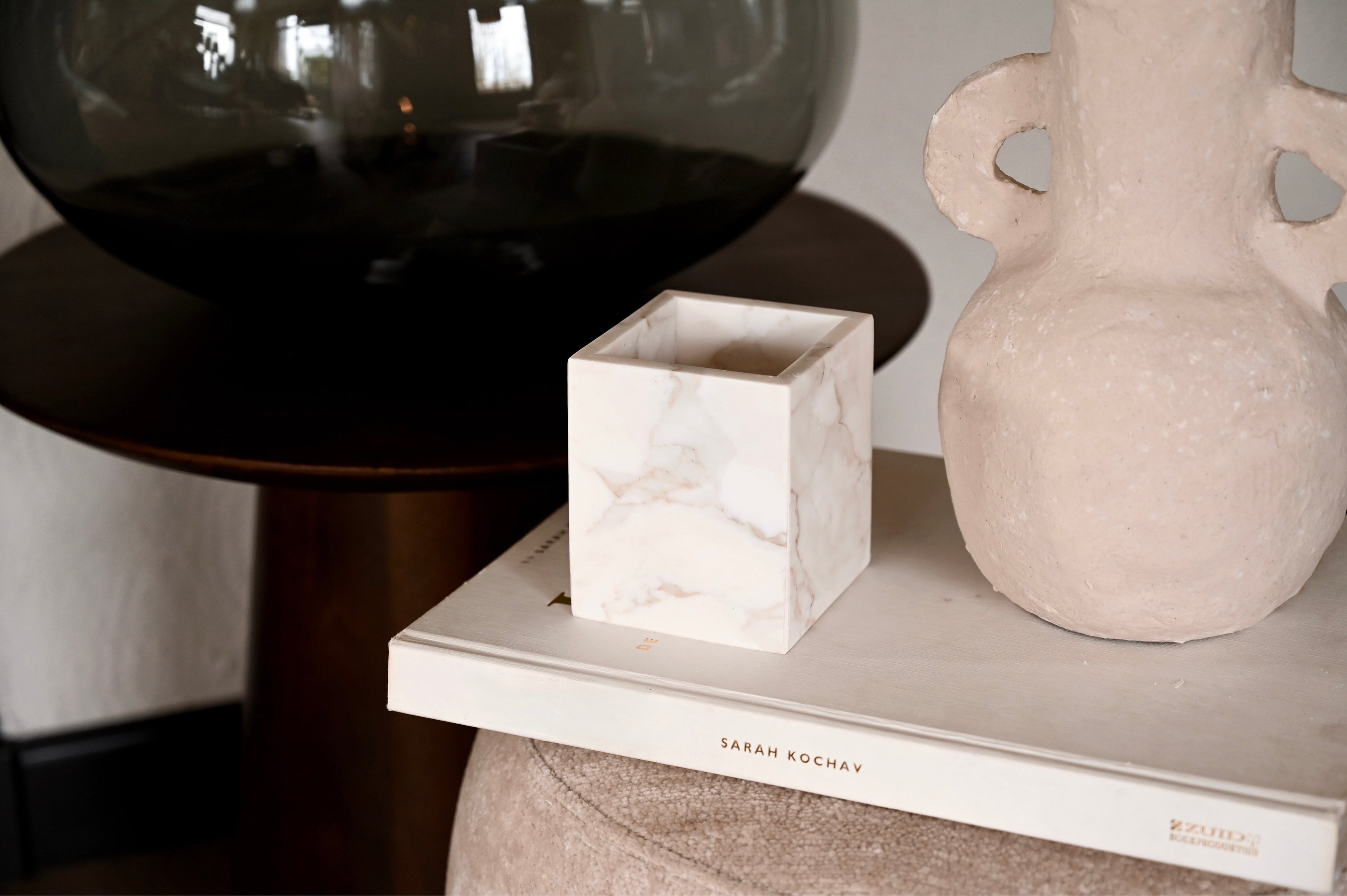 Luxe Vierkante Waxinehouder - Calacatta Marmer Wit