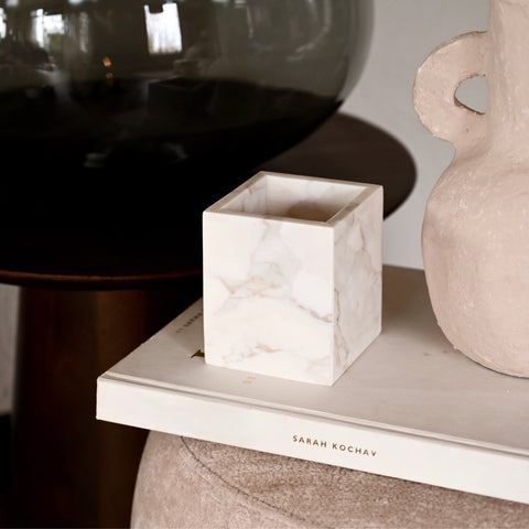 Luxe Vierkante Waxinehouder - Calacatta Marmer Wit