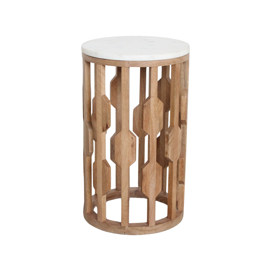 Atjeh bijzettafel marmer wit en mangohout - 40x40x50 cm