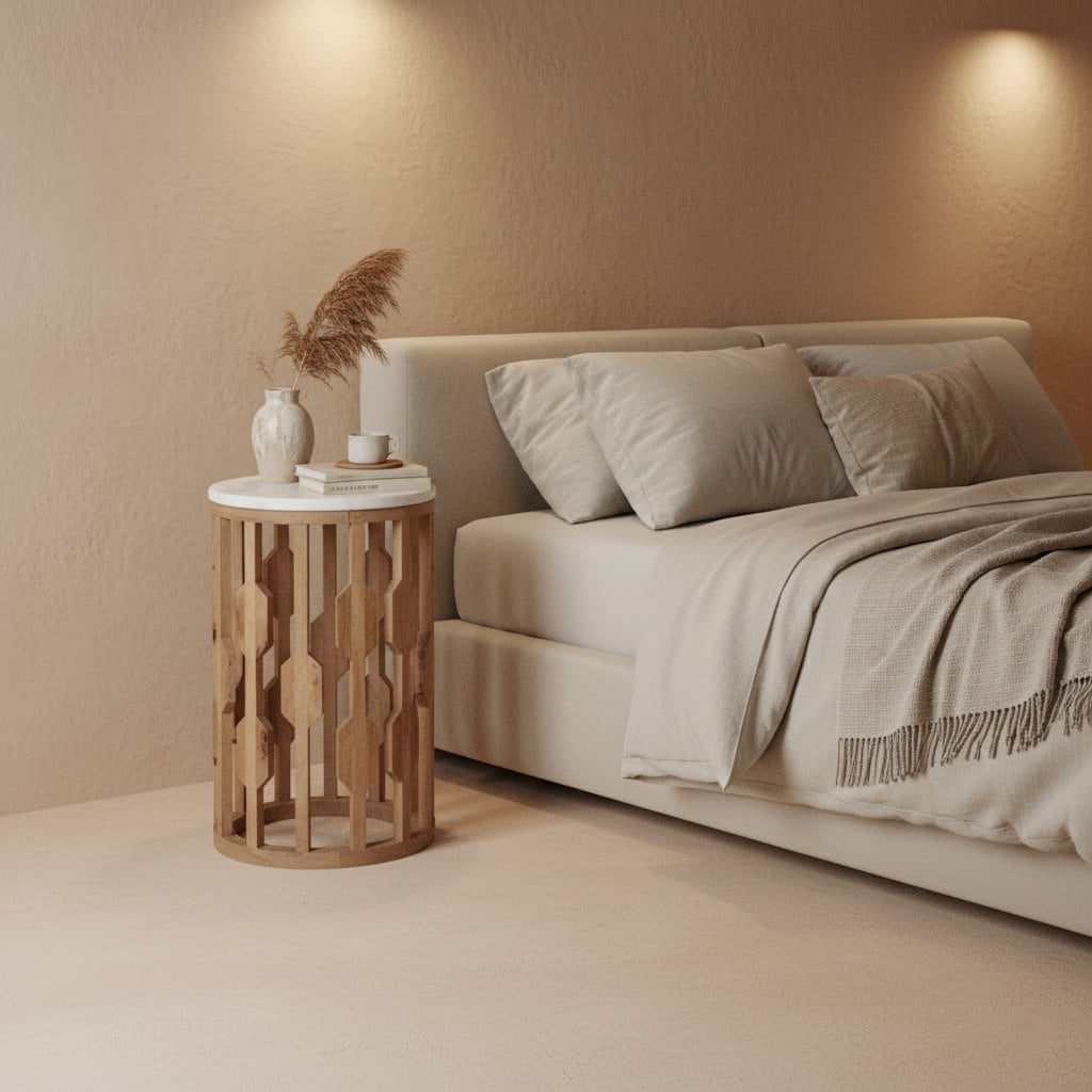 Atjeh bijzettafel marmer wit en mangohout - 40x40x50 cm