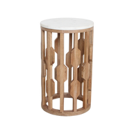 Atjeh bijzettafel marmer wit en mangohout - 40x40x50 cm