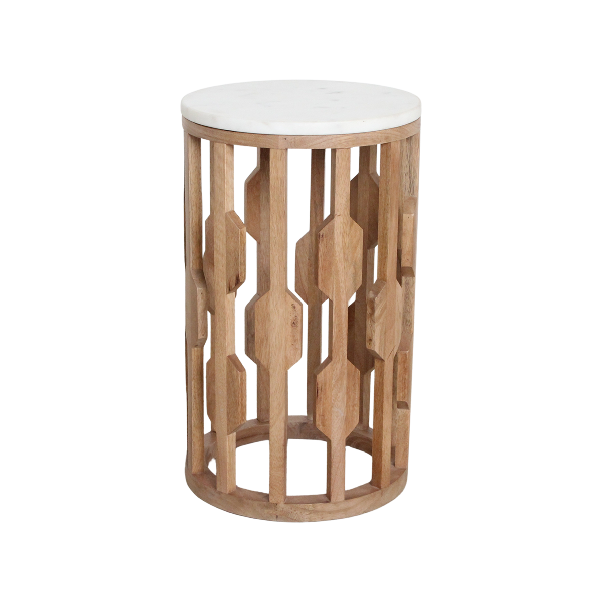 Atjeh bijzettafel marmer wit en mangohout - 40x40x50 cm