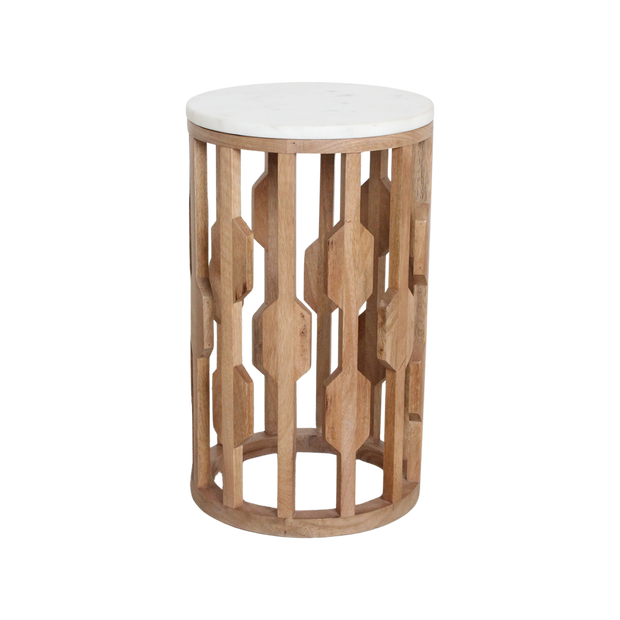 Atjeh bijzettafel marmer wit en mangohout - 40x40x50 cm