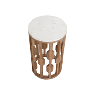 Atjeh bijzettafel marmer wit en mangohout - 40x40x50 cm