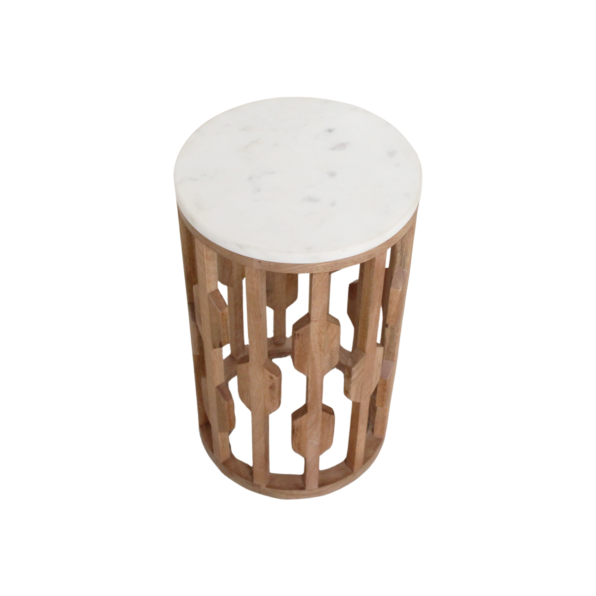 Atjeh bijzettafel marmer wit en mangohout - 40x40x50 cm