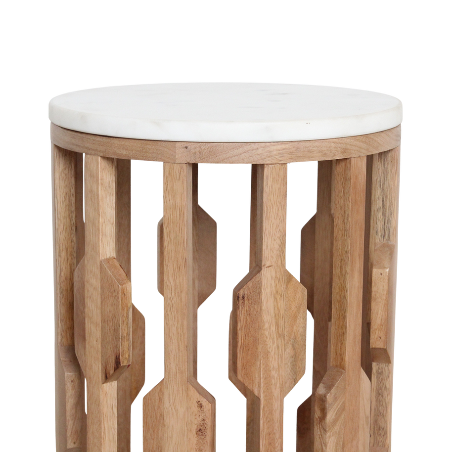Atjeh bijzettafel marmer wit en mangohout - 40x40x50 cm