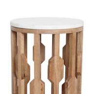 Atjeh bijzettafel marmer wit en mangohout - 40x40x50 cm