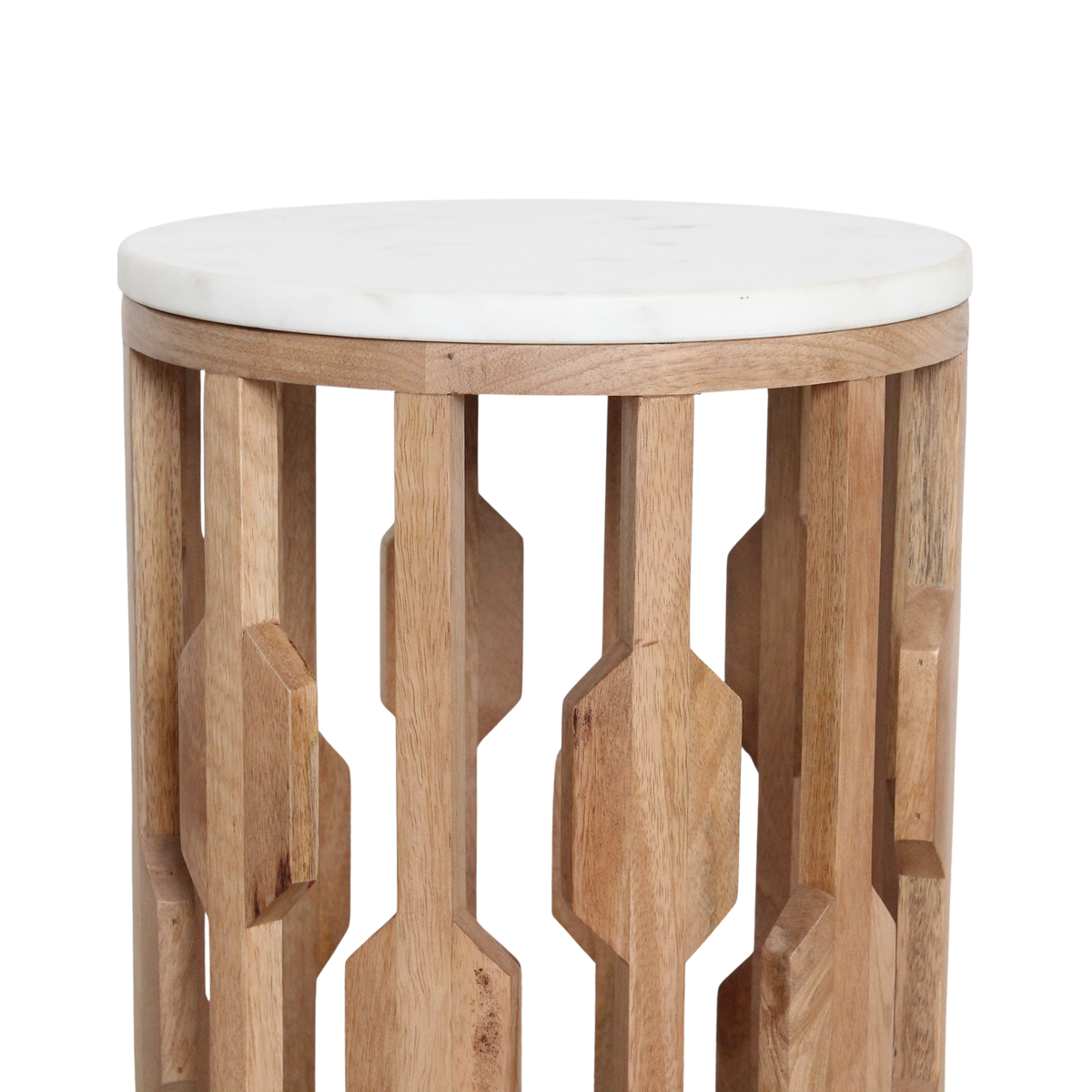 Atjeh bijzettafel marmer wit en mangohout - 40x40x50 cm