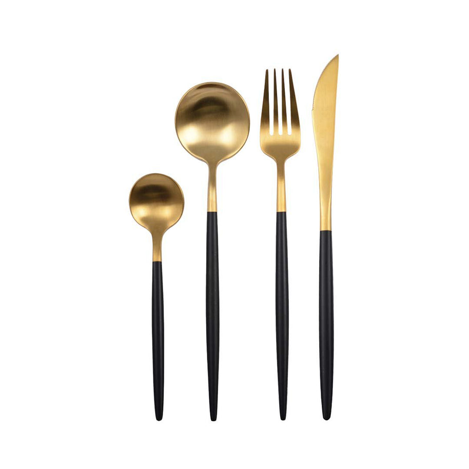 Bestekset zwart en goud 24 stuks  