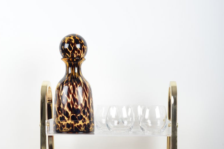 Bruine luipaard glazen karaf met dop 14X14X32,5CM