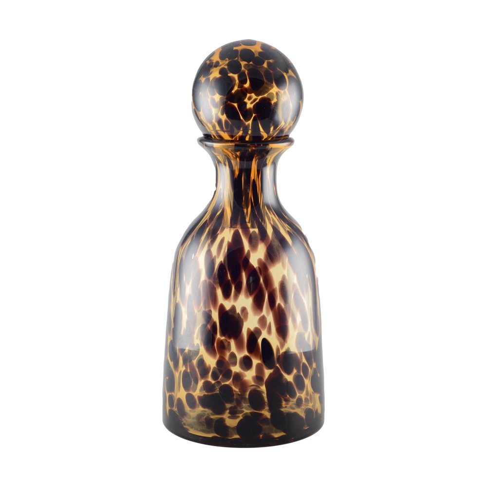 Bruine luipaard glazen karaf met dop 14X14X32,5CM