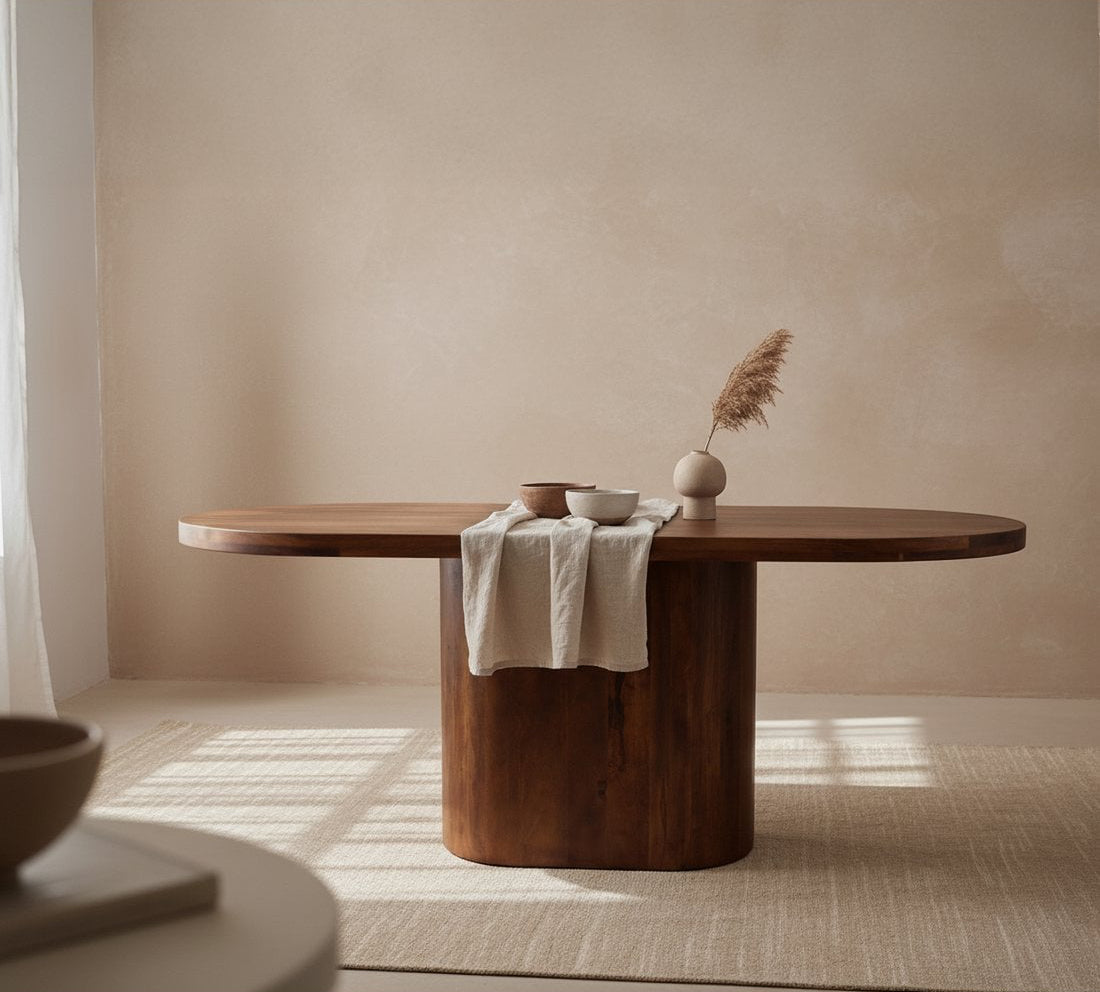 Bullnose langwerpige eettafel mangohout 180, 200 of 240 cm