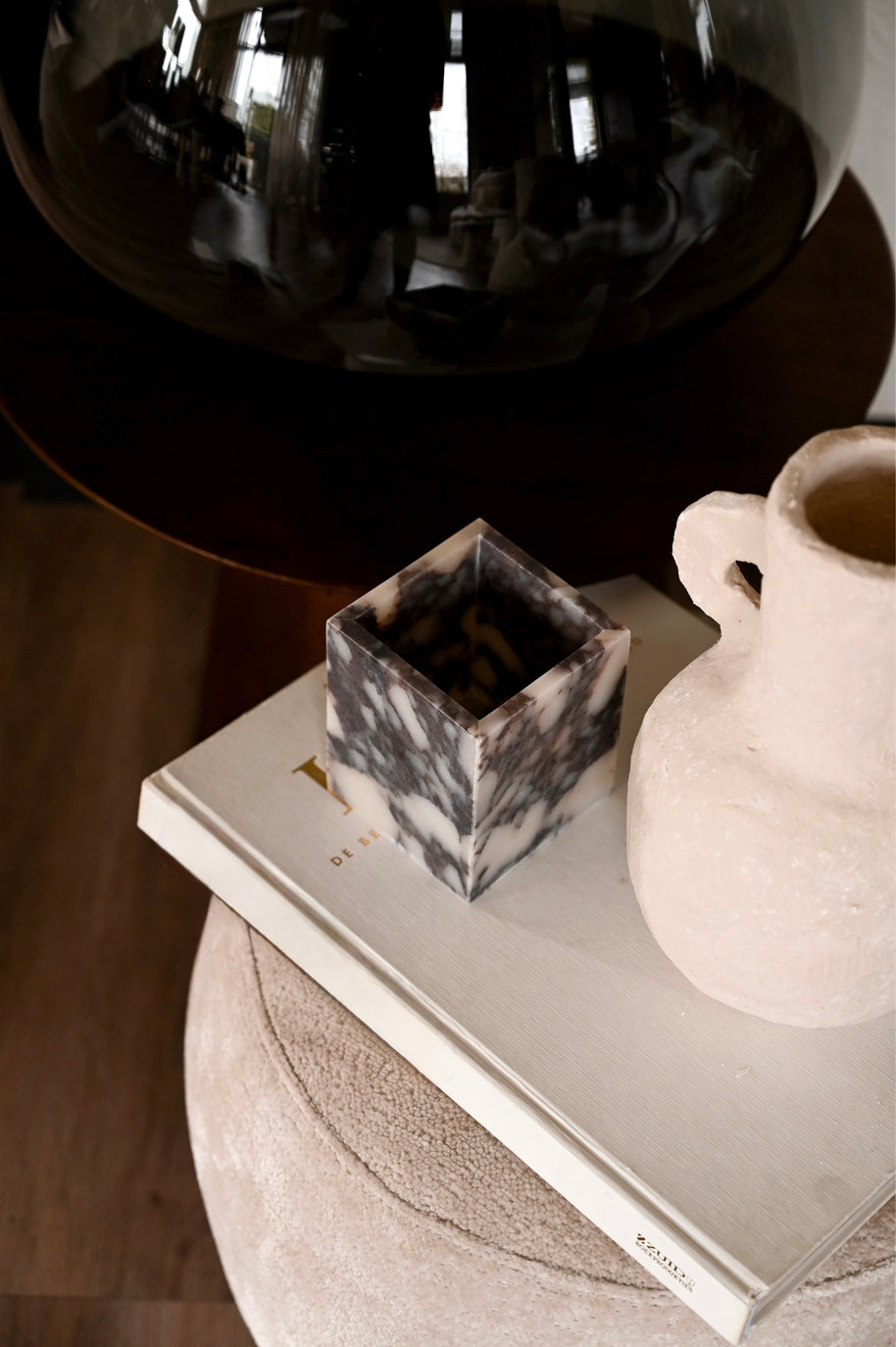 Luxe Vierkante Waxinehouder - Calacatta marmer grijs/wit