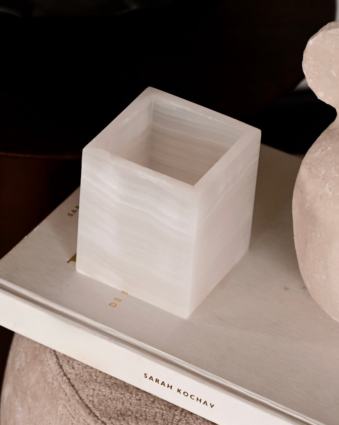 Luxe Vierkante Waxinehouder - Onyx Wit