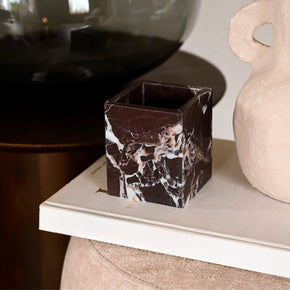 Luxe Vierkante Waxinehouder - Rood Marmer