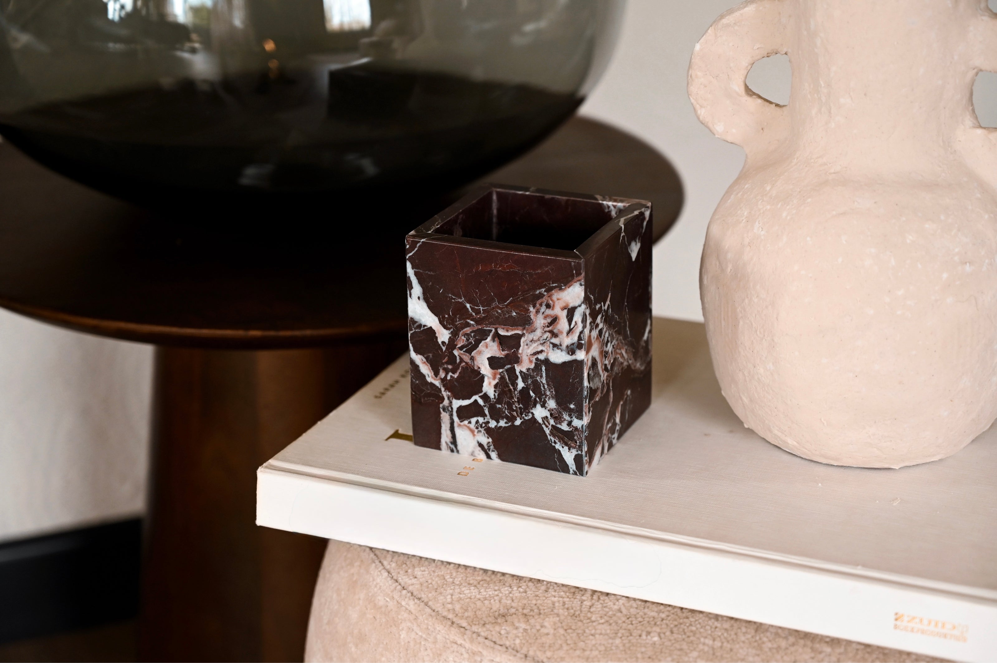 Luxe Vierkante Waxinehouder - Rood Marmer