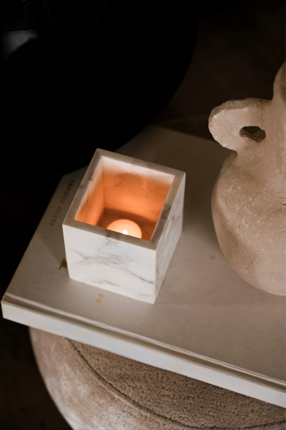 Luxe Vierkante Waxinehouder - Calacatta Marmer Wit