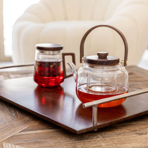 Glazen theepot met houten handvat en deksel 17X14,8X12,5 CM