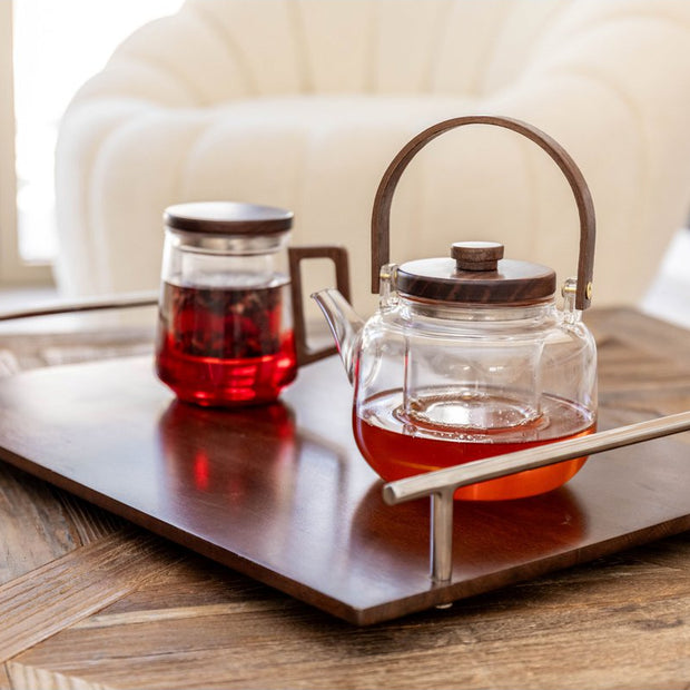 Glazen theepot met houten handvat en deksel 17X14,8X12,5 CM