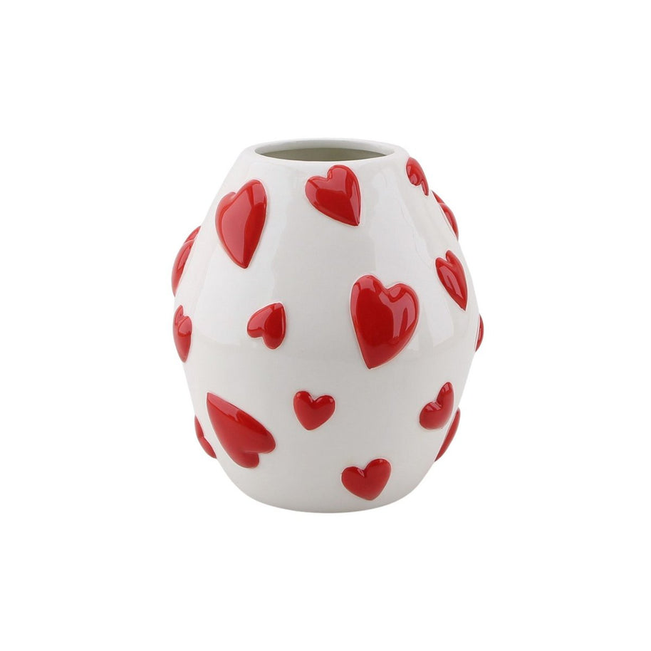 Harten Vaas - Wit/Rood - 16x16x17,5 cm