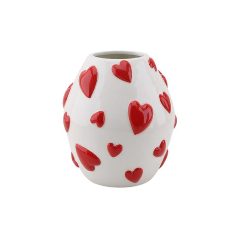 Harten Vaas - Wit/Rood - 16x16x17,5 cm