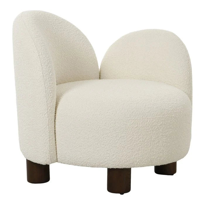Honolulu Lounge stoel - Wit, Bouclé, bruine houtpoten 1