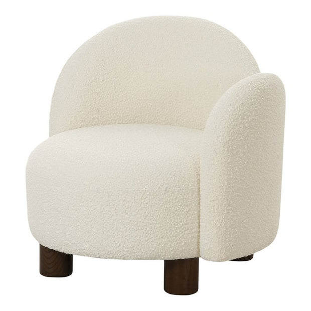 Honolulu Lounge stoel - Wit, Bouclé, bruine houtpoten