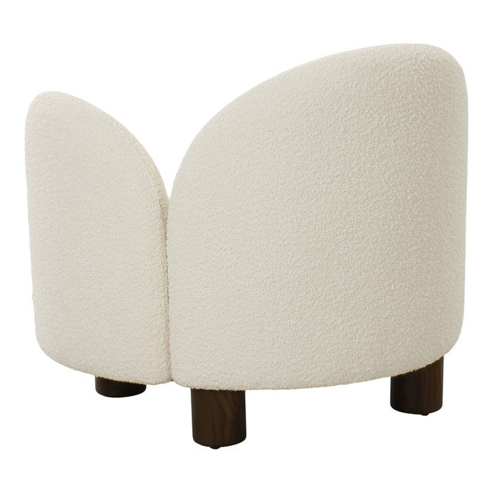 Honolulu Lounge stoel - Wit, Bouclé, bruine houtpoten