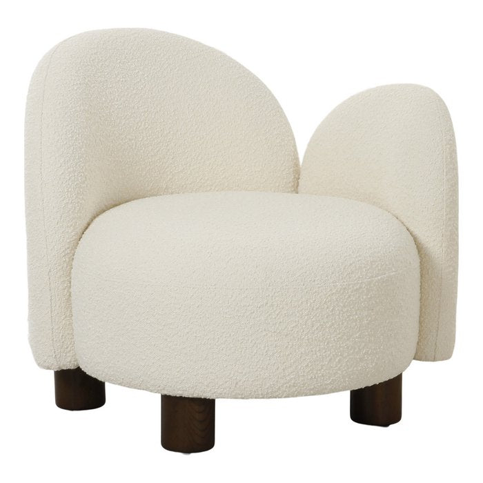 Honolulu Lounge stoel - Wit, Bouclé, bruine houtpoten