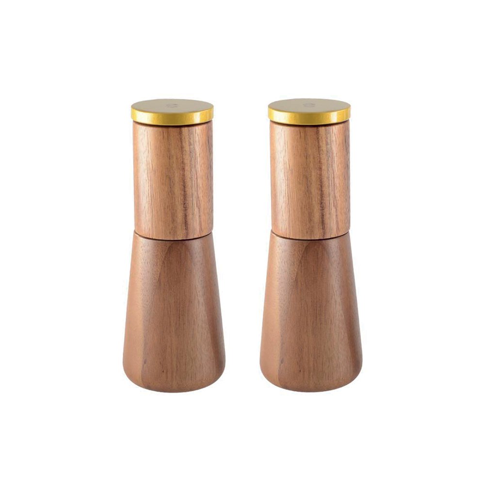 Houten peper en zout molen met gouden details 