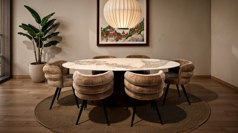 Ellipse eettafel keramiek marmer