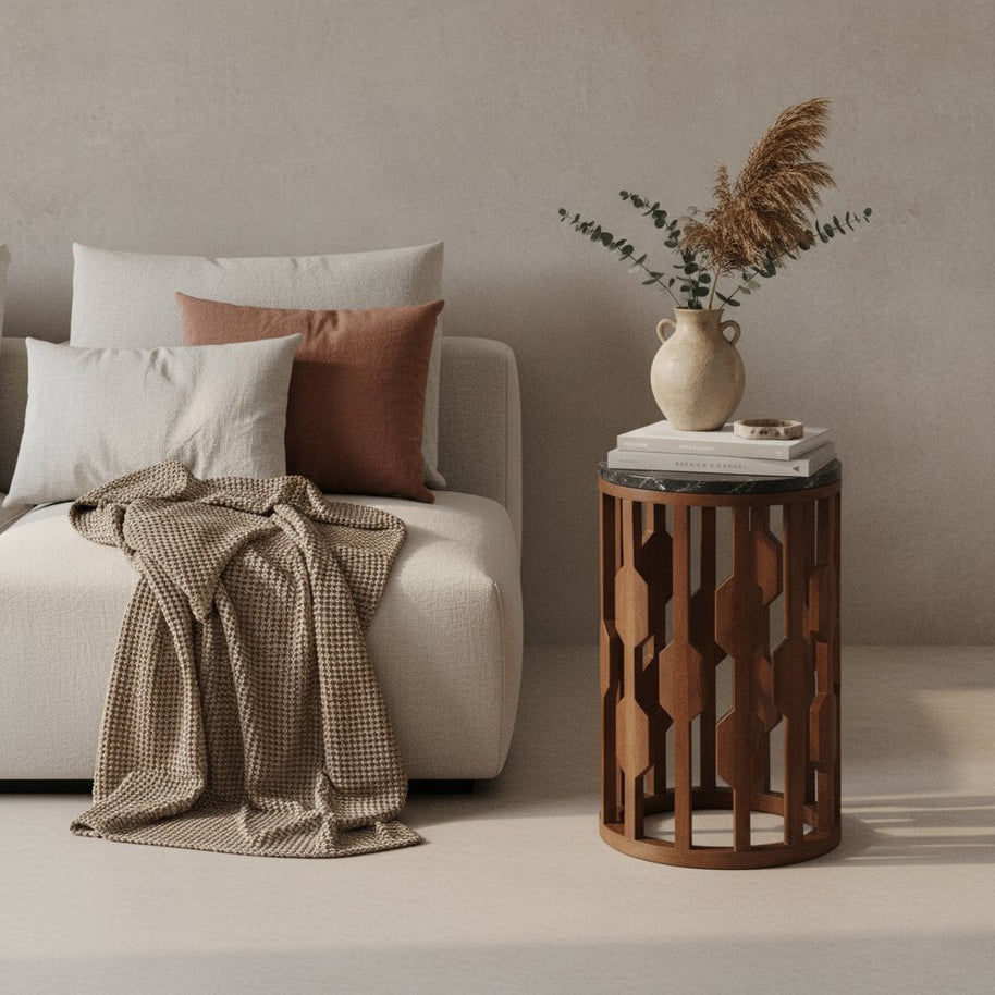 Lampung bijzettafel marmer zwart - 40x40x50 cm