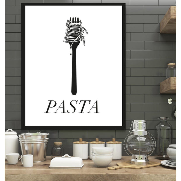 Zwart-witte lijstfoto “Pasta” in houten frame – stijlvolle wanddecoratie van Queence.