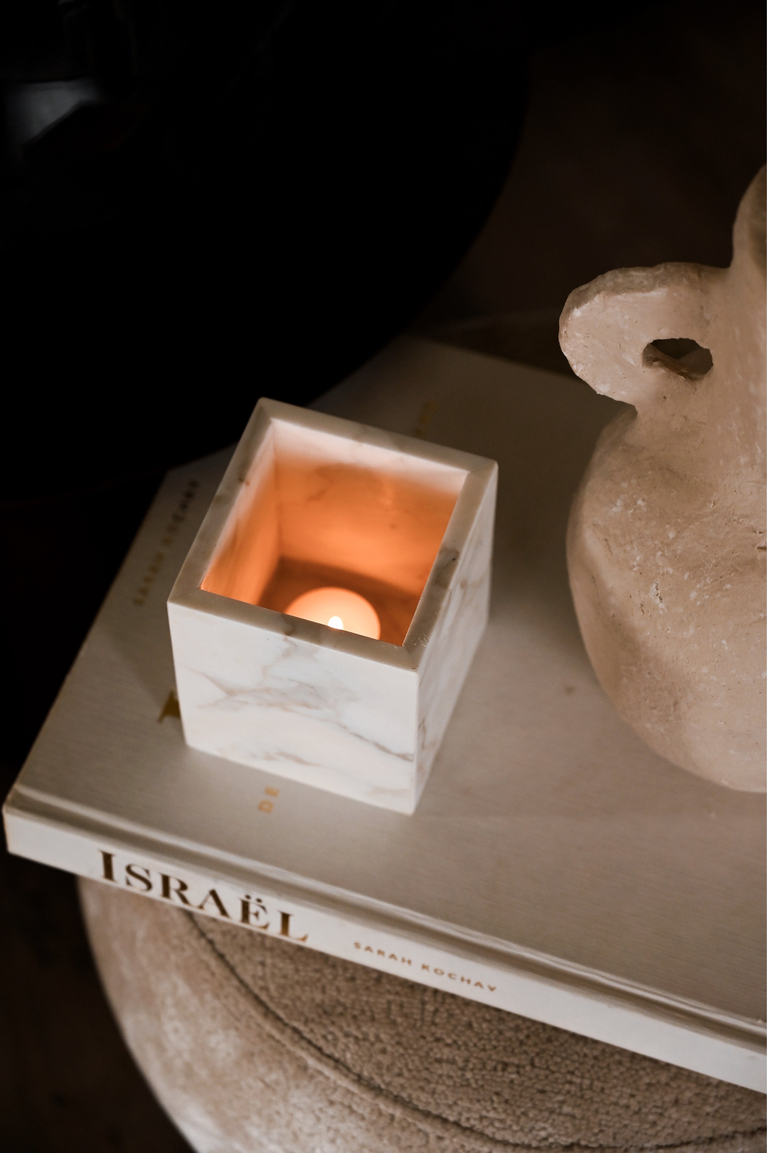 Luxe Vierkante Waxinehouder - Calacatta Marmer Wit