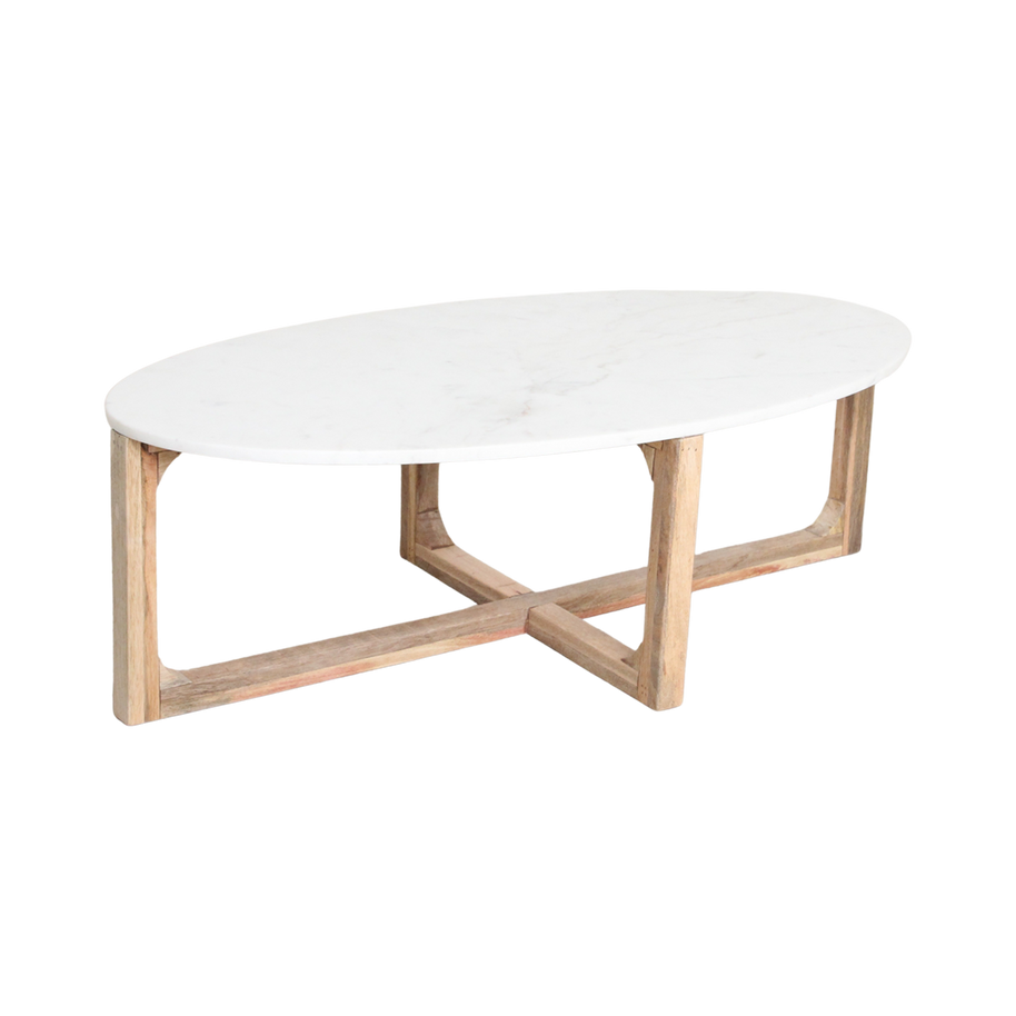 Ovale marmeren salontafel - Wit - 120x60x38 cm