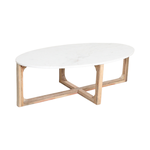Ovale marmeren salontafel - Wit - 120x60x38 cm