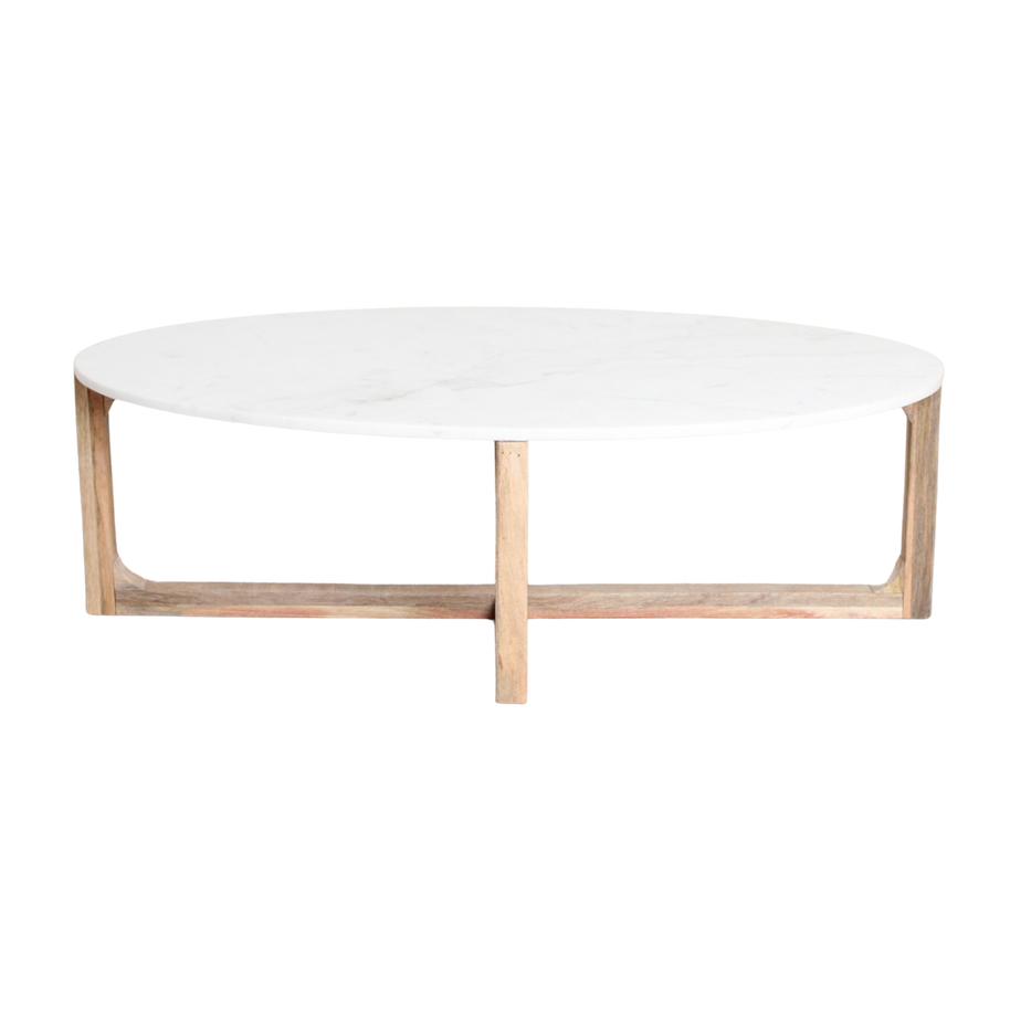Ovale marmeren salontafel - Wit - 120x60x38 cm