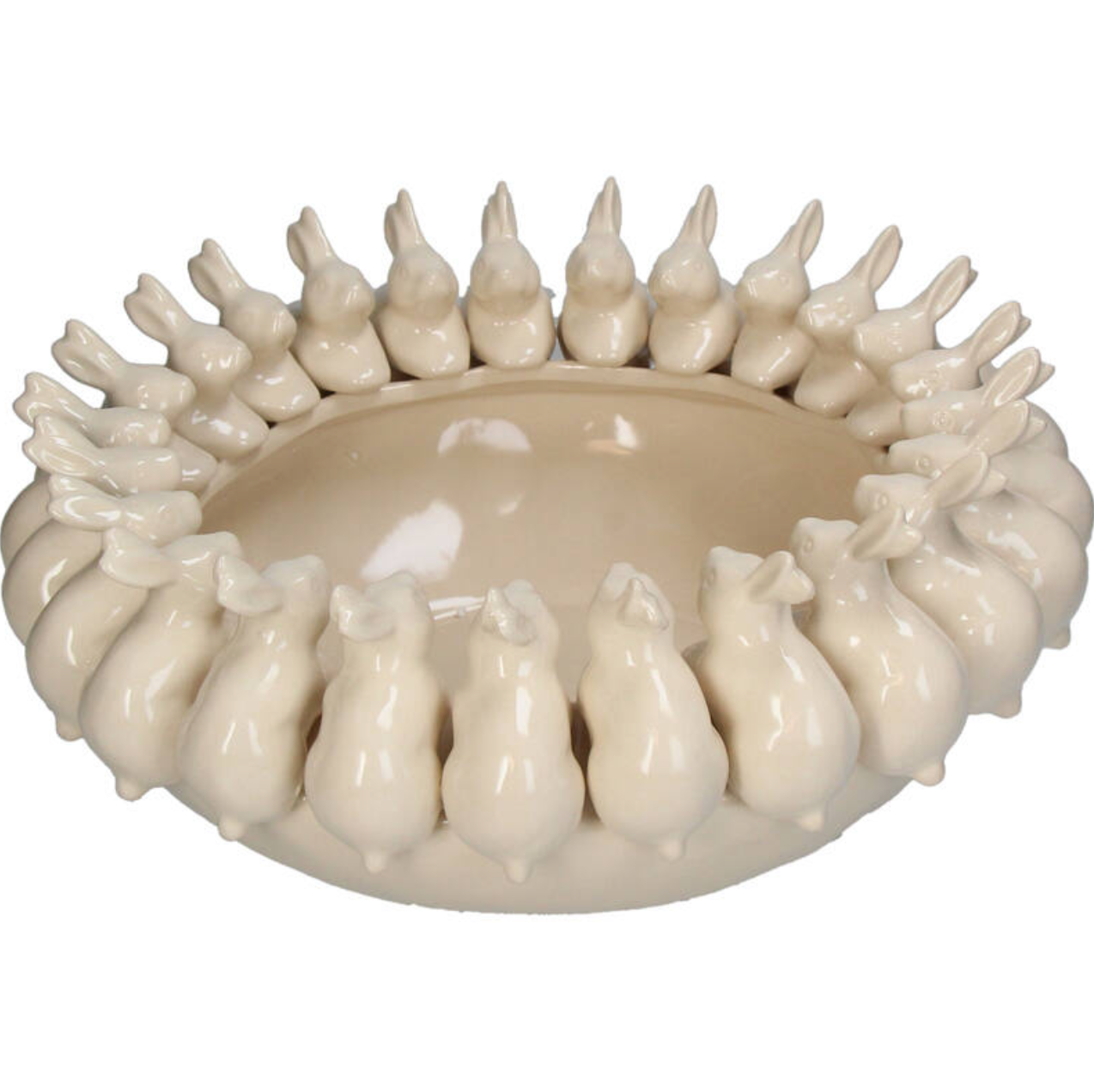 Grote paas schaal van aardewerk met konijnen creme