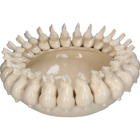 Grote paas schaal van aardewerk met konijnen creme