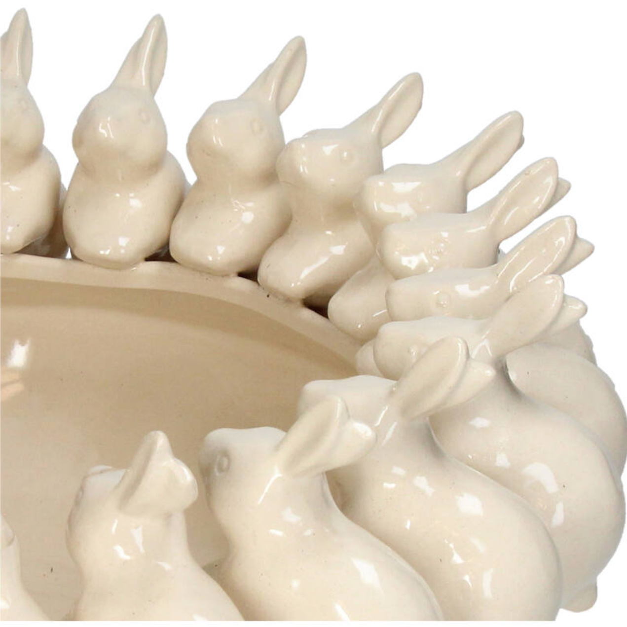 Grote paas schaal van aardewerk met konijnen creme