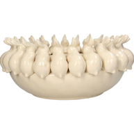 Grote paas schaal van aardewerk met konijnen creme