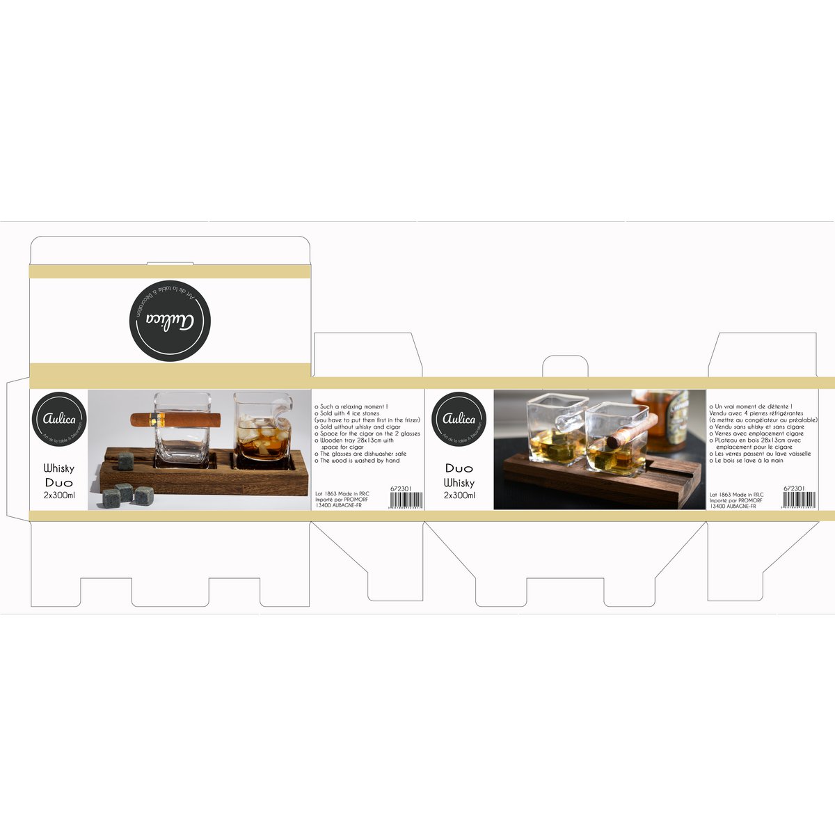 Whiskey glazen set met houten steun inclusief 4 keramische stenen ijsblokjes 