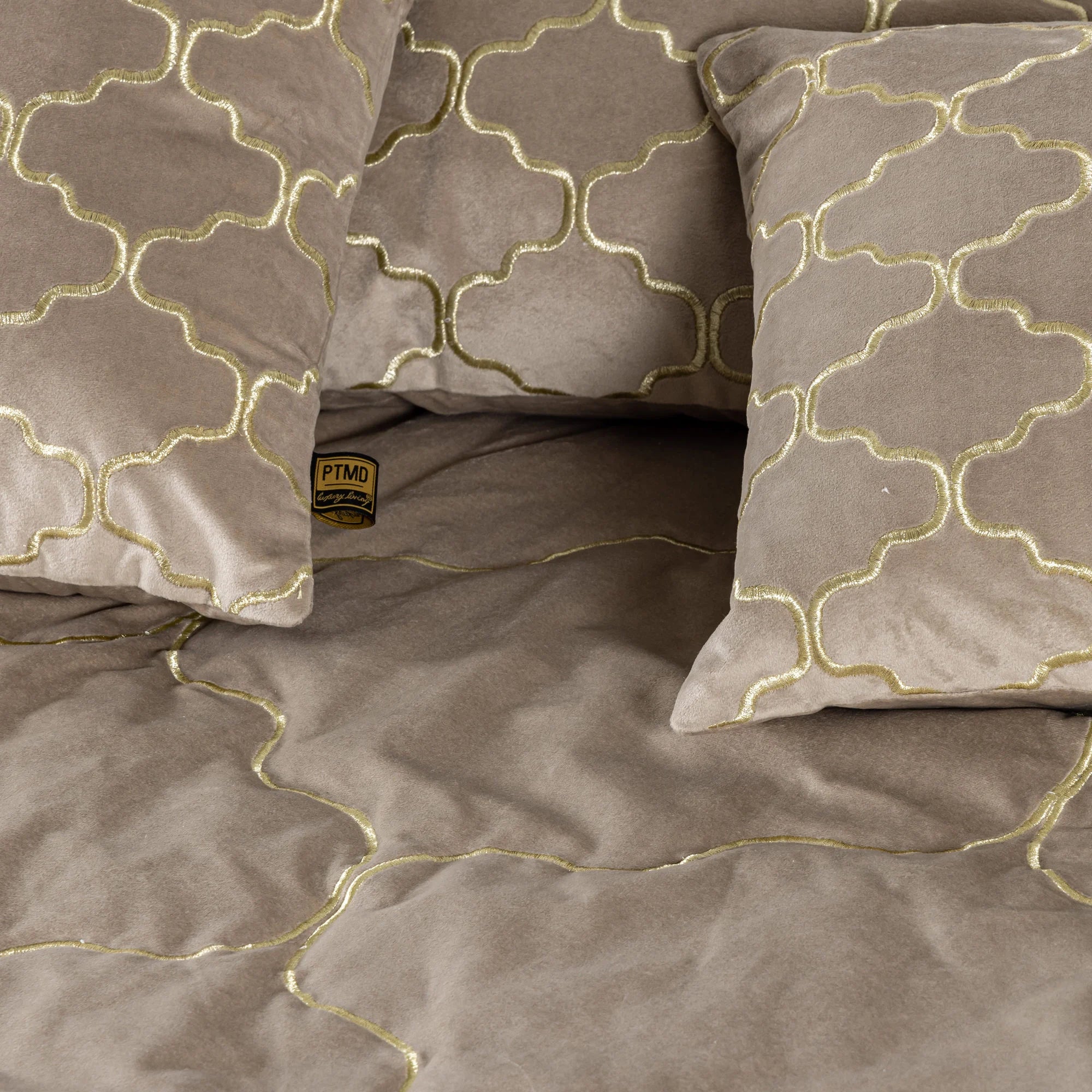 PTMD Kussen Lizze Beige Velvet Embroidery 45 x 45